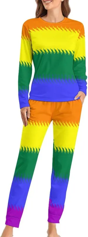 Sewn Lgbt Flag Pajama Sets for Women 2 Piece Long Sleeve Top And Pants Soft Sleepwear Loungewear Set