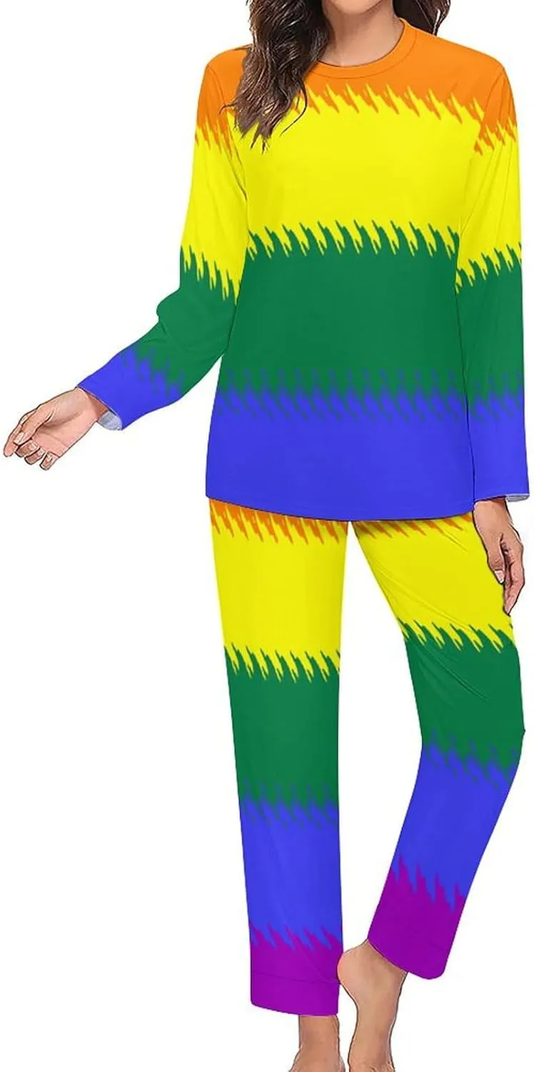 Sewn Lgbt Flag Pajama Sets for Women 2 Piece Long Sleeve Top And Pants Soft Sleepwear Loungewear Set