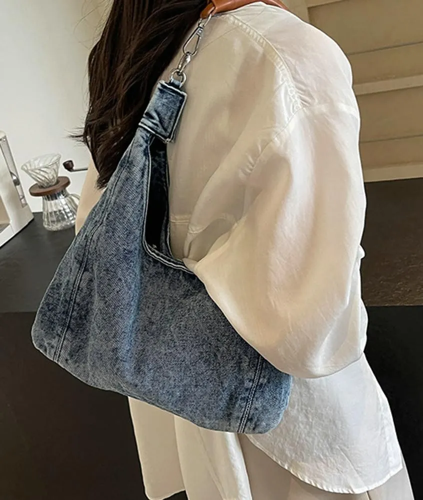Simple Shoulder Bag For Women Trendy Denim Purse Y2K Womens Tote Bag Slouchy Hobo Purse Work Handbag Lightweight 2025