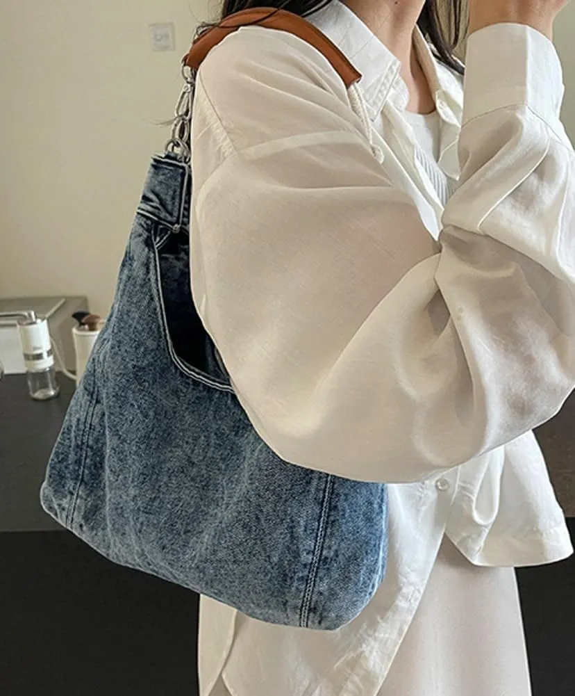 Simple Shoulder Bag For Women Trendy Denim Purse Y2K Womens Tote Bag Slouchy Hobo Purse Work Handbag Lightweight 2025
