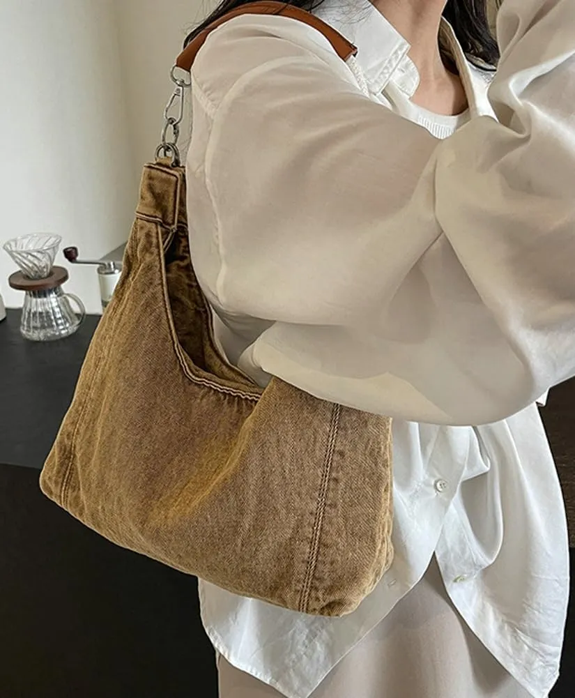 Simple Shoulder Bag For Women Trendy Denim Purse Y2K Womens Tote Bag Slouchy Hobo Purse Work Handbag Lightweight 2025