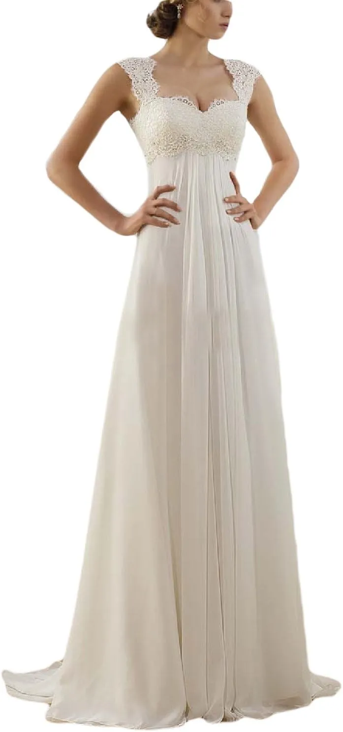 Sleeveless Lace Chiffon Evening Wedding Dresses Long Bridal Gowns WD20 White 2