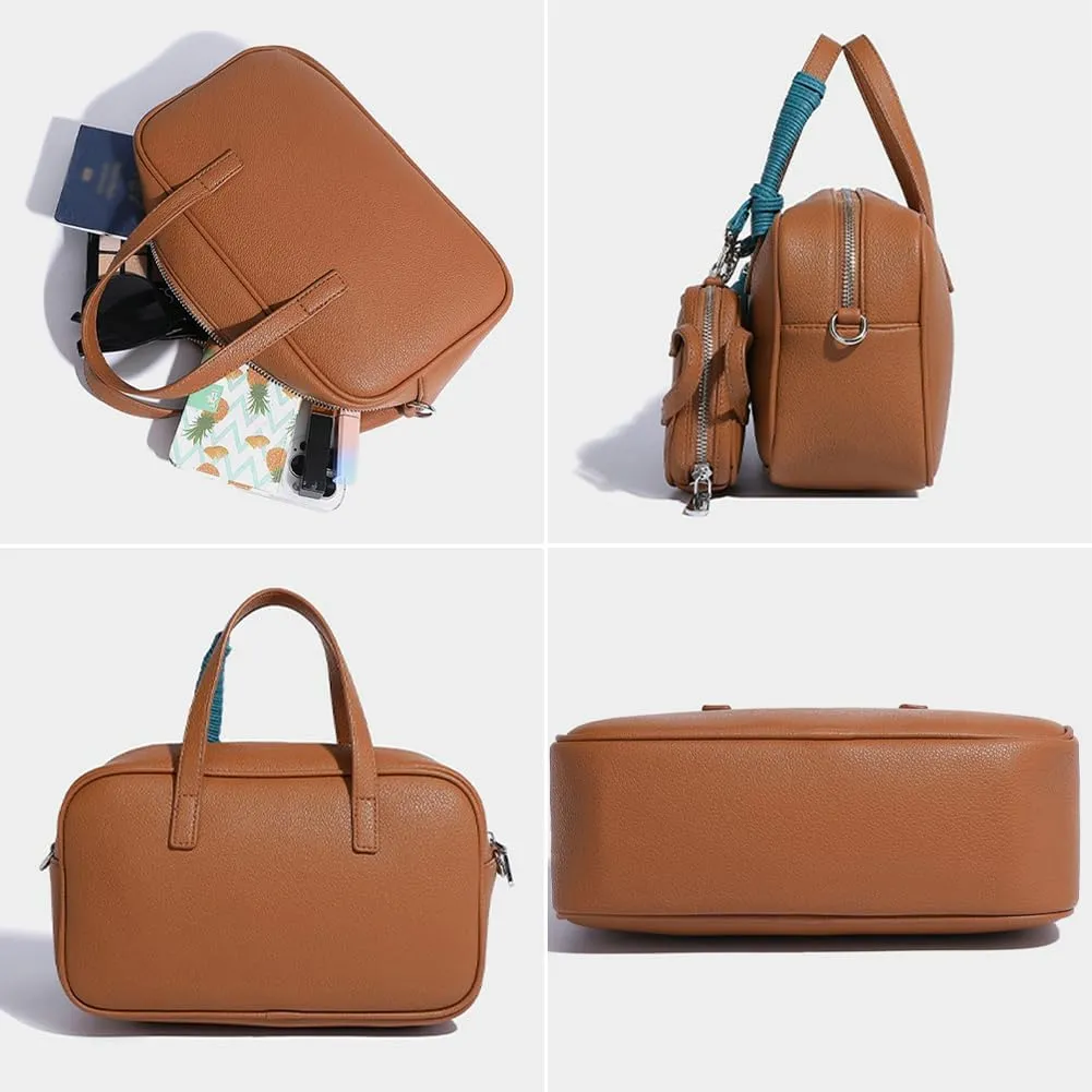 Small Vegan Leather Purse for Women Vintage Boston Bags Shoulder Crossbody Purse Ladies Y2k Satchel Handbag 3pcs