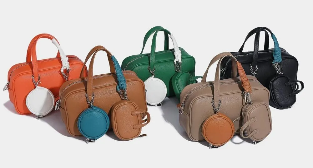 Small Vegan Leather Purse for Women Vintage Boston Bags Shoulder Crossbody Purse Ladies Y2k Satchel Handbag 3pcs