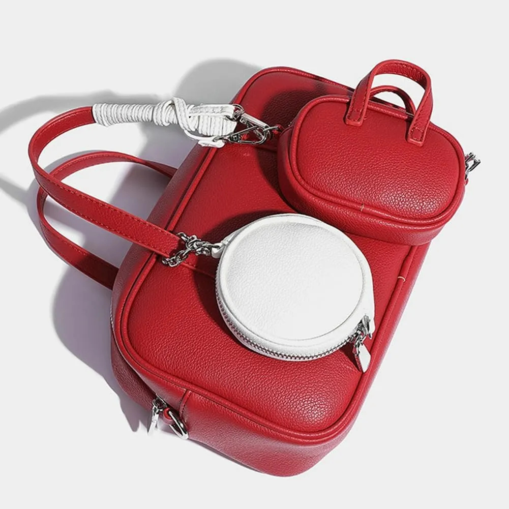 Small Vegan Leather Purse for Women Vintage Boston Bags Shoulder Crossbody Purse Ladies Y2k Satchel Handbag 3pcs
