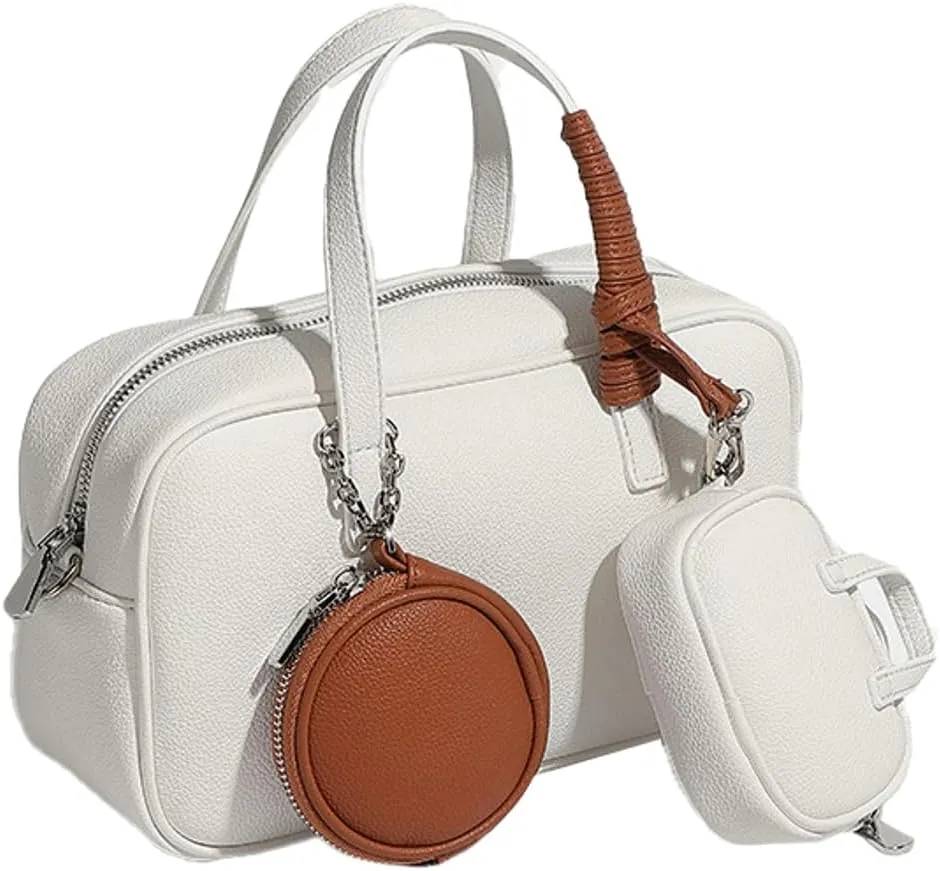 Small Vegan Leather Purse for Women Vintage Boston Bags Shoulder Crossbody Purse Ladies Y2k Satchel Handbag 3pcs