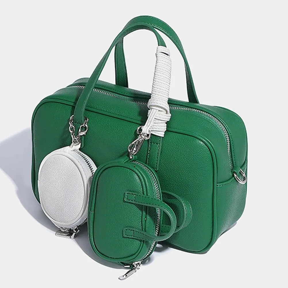 Small Vegan Leather Purse for Women Vintage Boston Bags Shoulder Crossbody Purse Ladies Y2k Satchel Handbag 3pcs