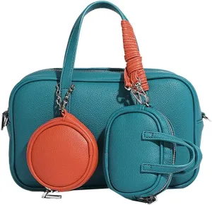 Small Vegan Leather Purse for Women Vintage Boston Bags Shoulder Crossbody Purse Ladies Y2k Satchel Handbag 3pcs