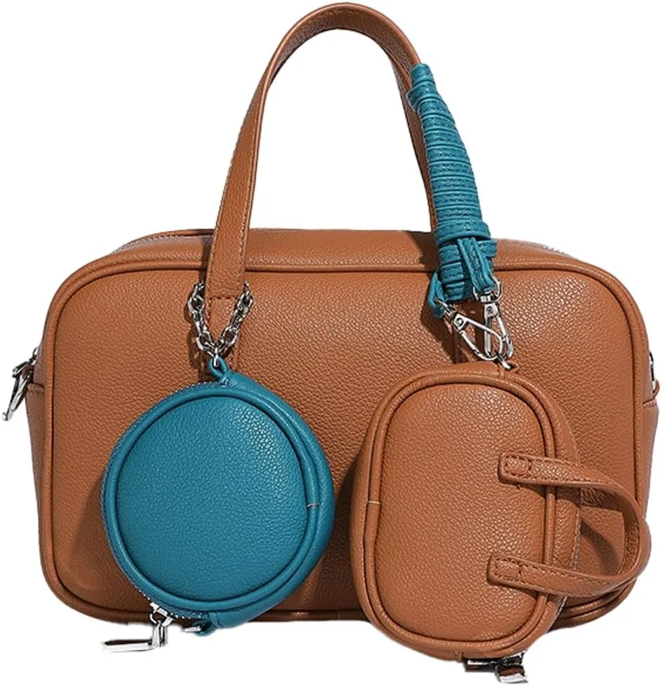 Small Vegan Leather Purse for Women Vintage Boston Bags Shoulder Crossbody Purse Ladies Y2k Satchel Handbag 3pcs