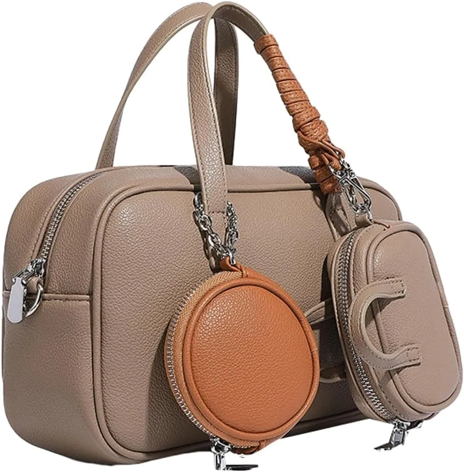 Small Vegan Leather Purse for Women Vintage Boston Bags Shoulder Crossbody Purse Ladies Y2k Satchel Handbag 3pcs