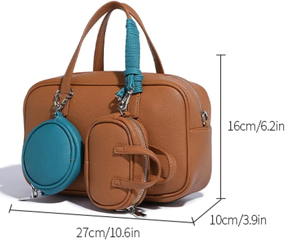 Small Vegan Leather Purse for Women Vintage Boston Bags Shoulder Crossbody Purse Ladies Y2k Satchel Handbag 3pcs