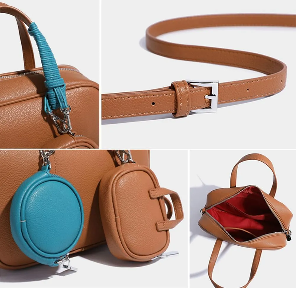 Small Vegan Leather Purse for Women Vintage Boston Bags Shoulder Crossbody Purse Ladies Y2k Satchel Handbag 3pcs