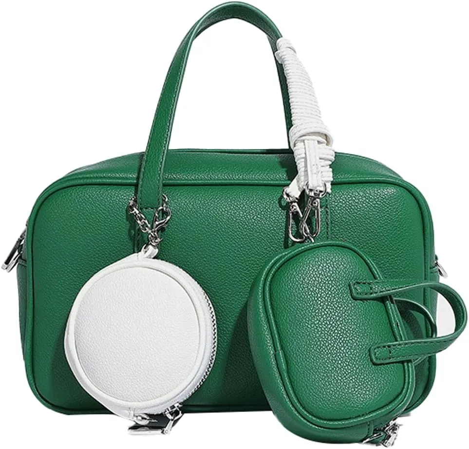 Small Vegan Leather Purse for Women Vintage Boston Bags Shoulder Crossbody Purse Ladies Y2k Satchel Handbag 3pcs