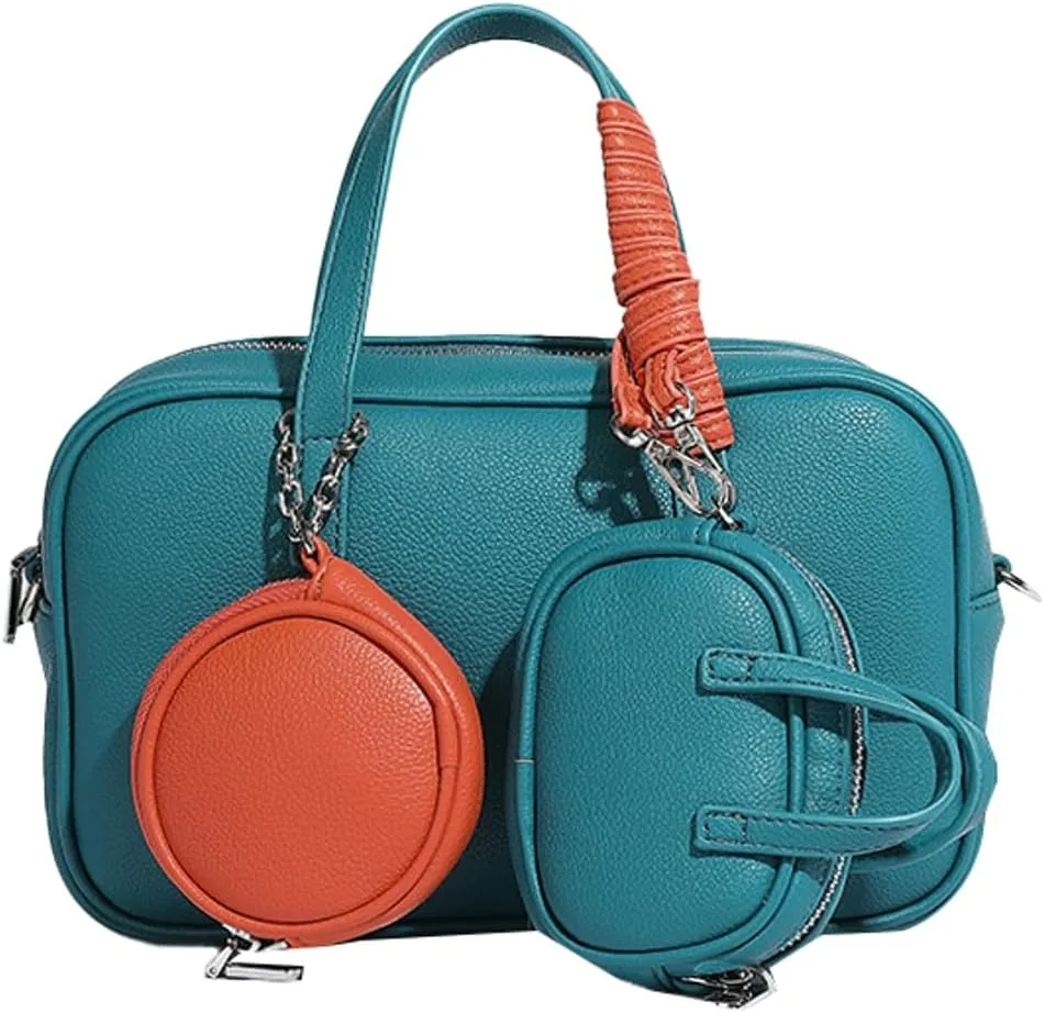 Small Vegan Leather Purse for Women Vintage Boston Bags Shoulder Crossbody Purse Ladies Y2k Satchel Handbag 3pcs