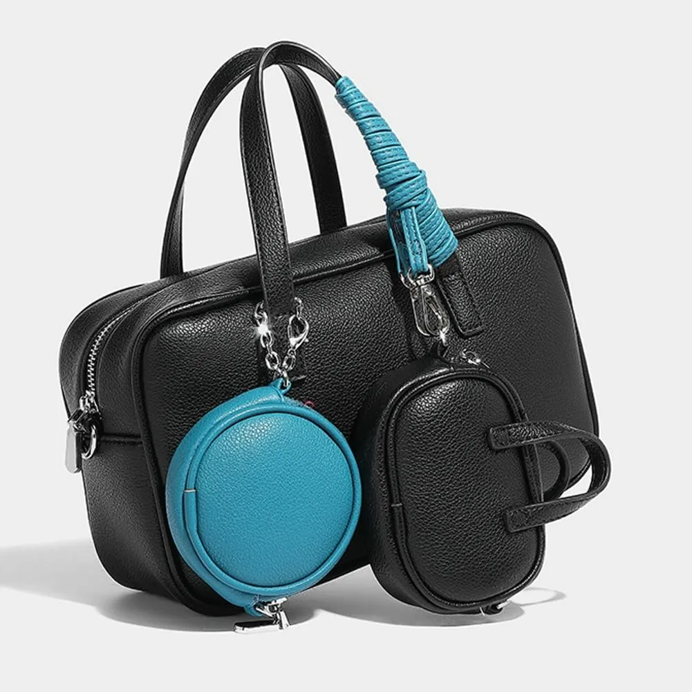 Small Vegan Leather Purse for Women Vintage Boston Bags Shoulder Crossbody Purse Ladies Y2k Satchel Handbag 3pcs