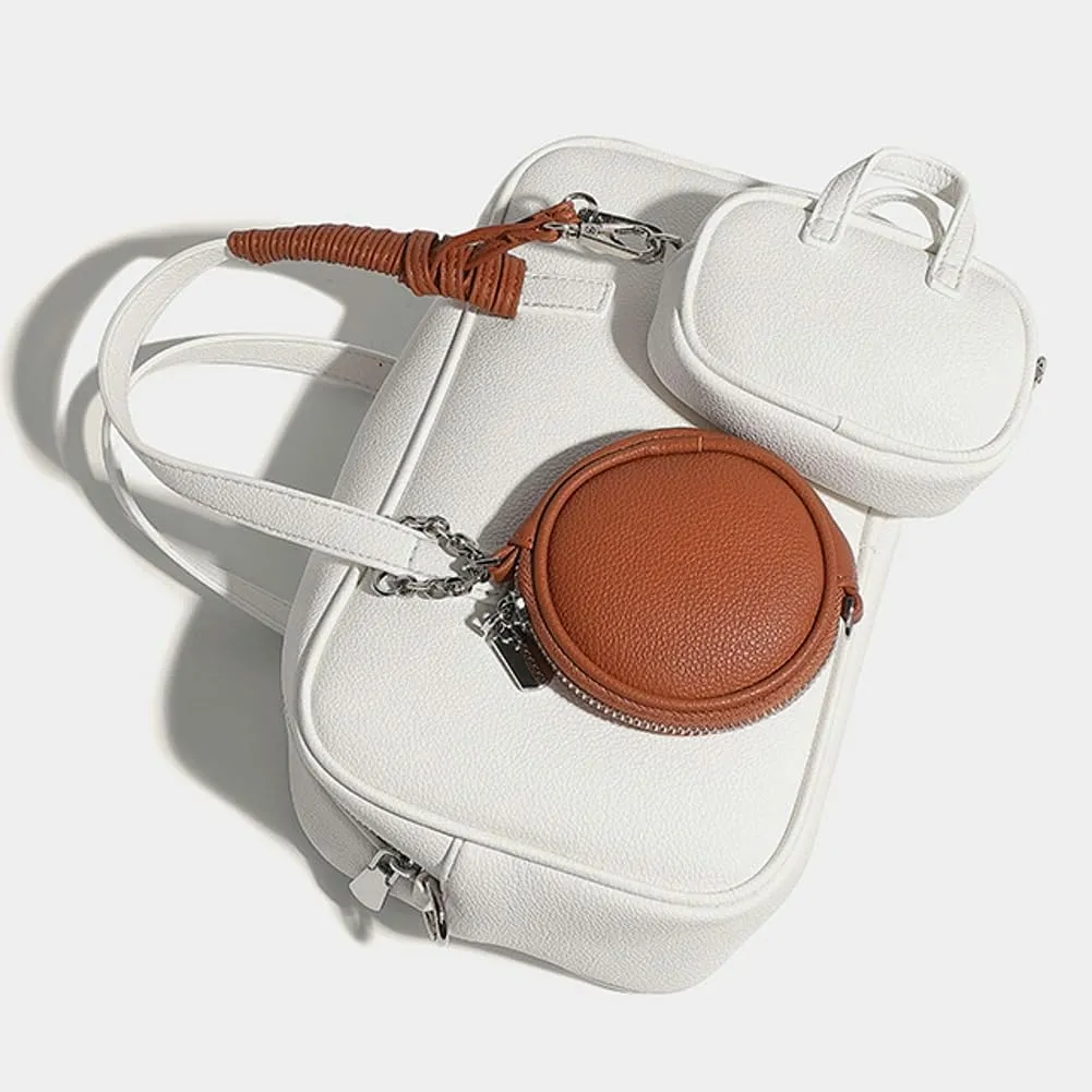 Small Vegan Leather Purse for Women Vintage Boston Bags Shoulder Crossbody Purse Ladies Y2k Satchel Handbag 3pcs