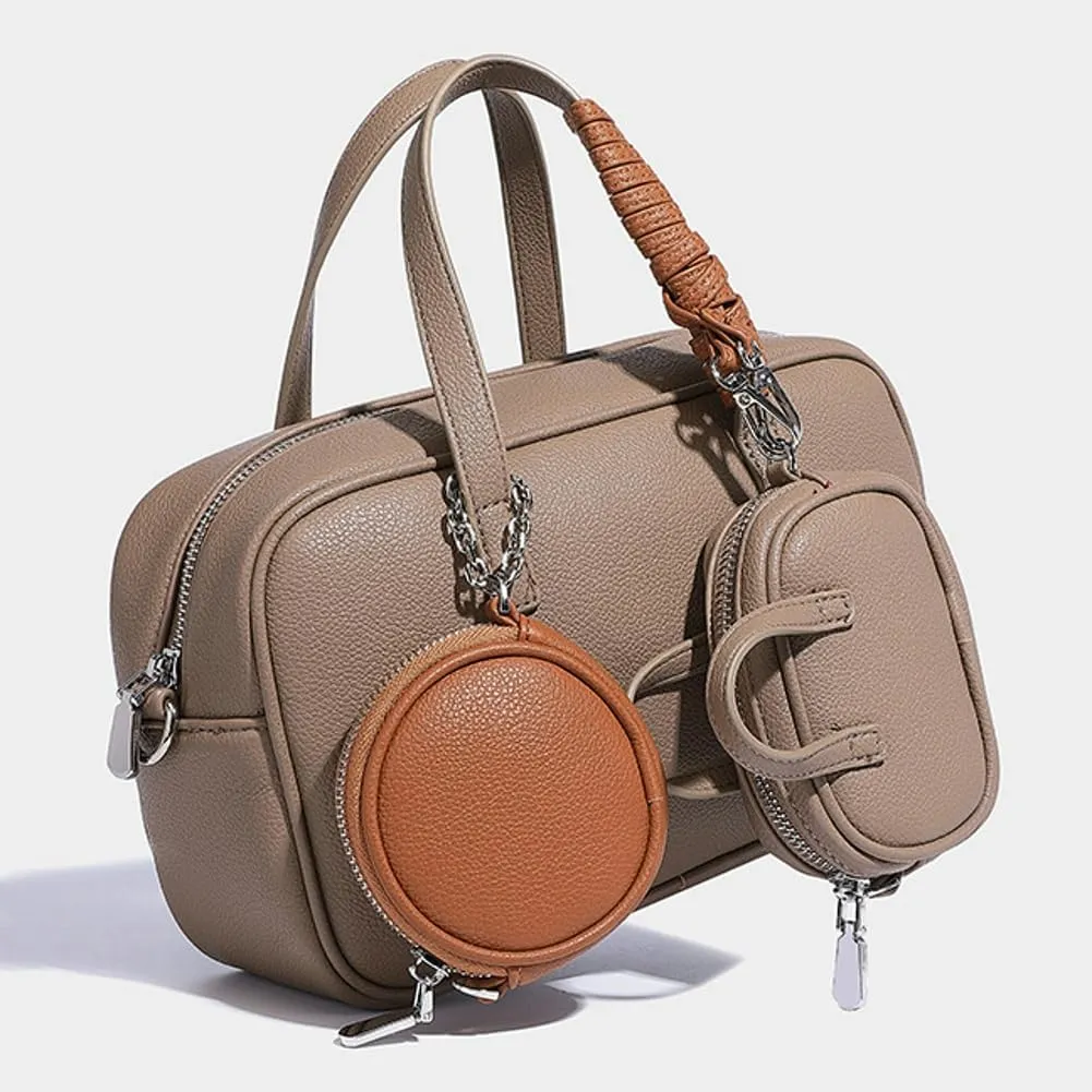 Small Vegan Leather Purse for Women Vintage Boston Bags Shoulder Crossbody Purse Ladies Y2k Satchel Handbag 3pcs
