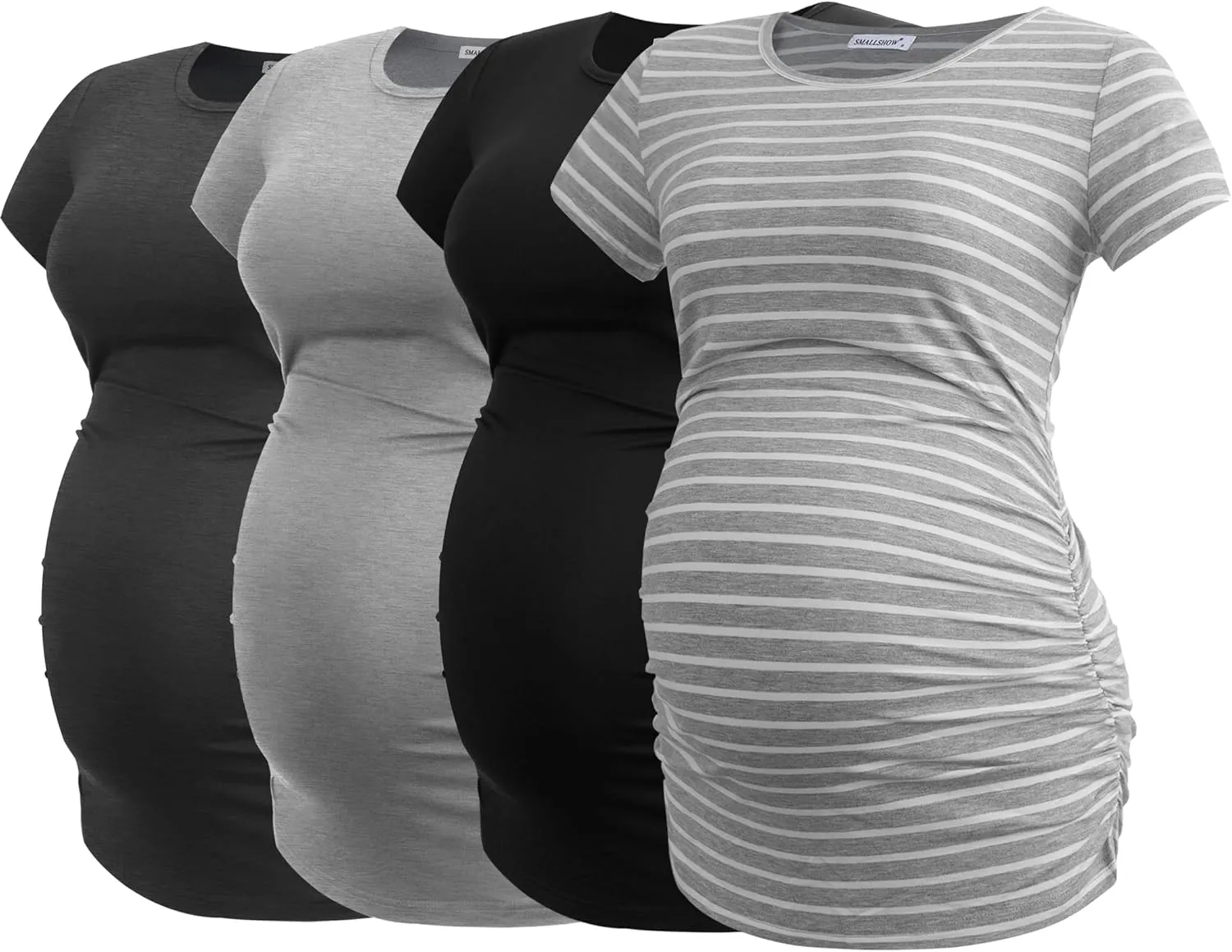 Smallshow Women's 4 Pack Maternity Shirts Short Sleeve Pregnancy Tops Clothes