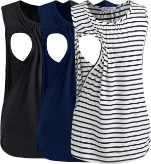 Smallshow Women's Maternity Nursing Tank Tops Breastfeeding Clothes 3-Pack