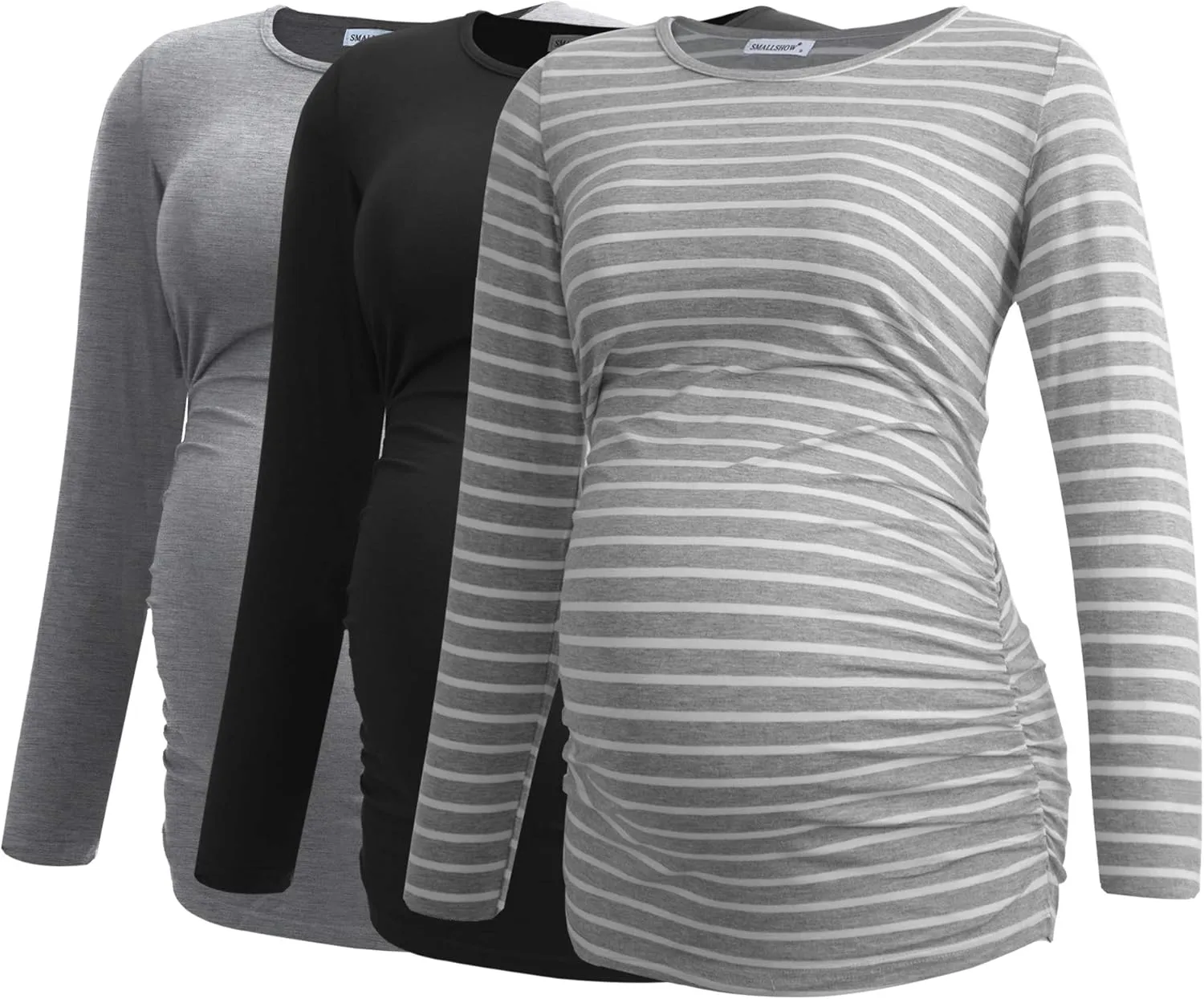 Smallshow Women's Maternity Shirts Long Sleeve Pregnancy Clothes Tops 3-Pack