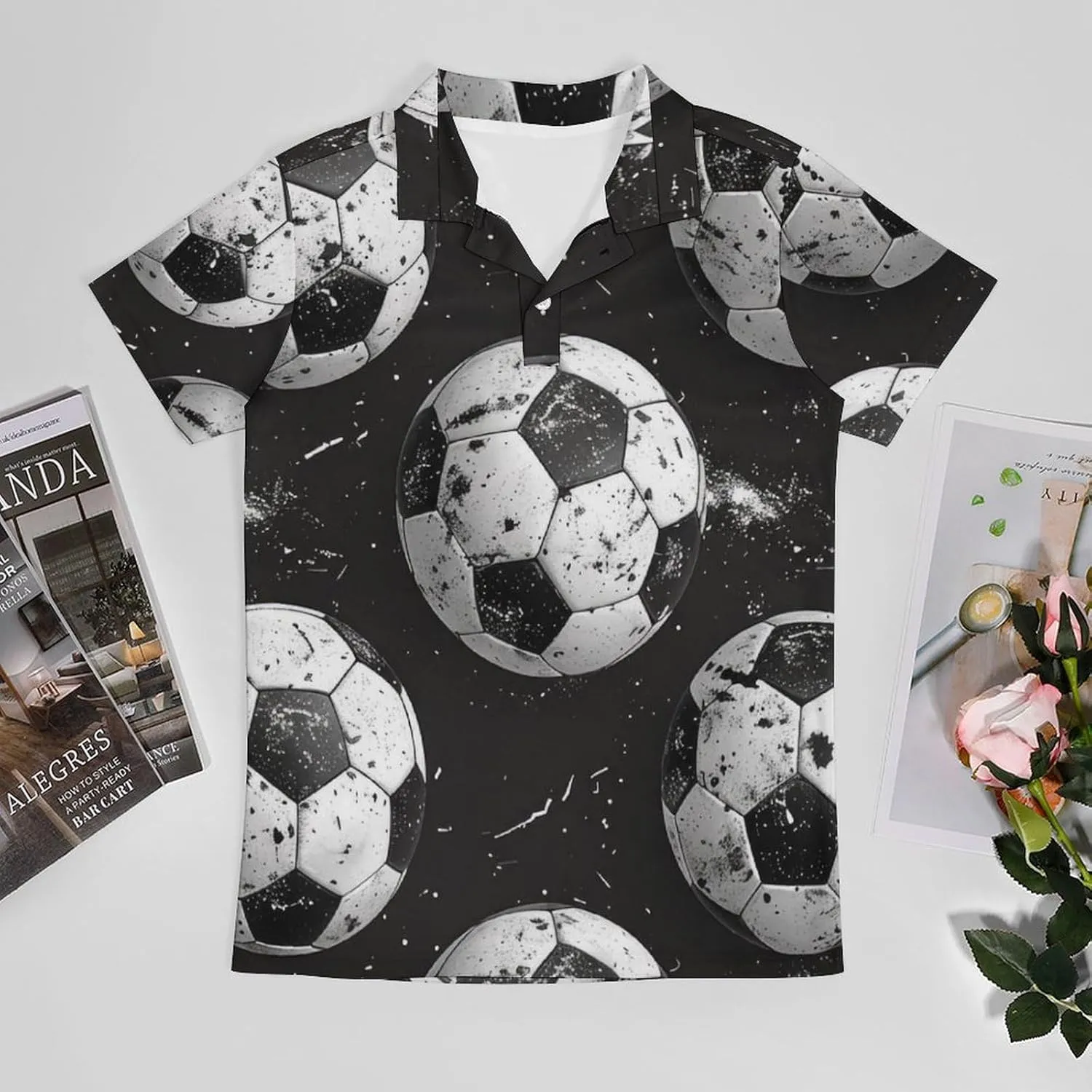 Soccer Balls Men's Short Sleeve Polo Shirts Regular-Fit Quick-Dry Casual Golf T-Shirts Summer Pullover Tennis T-Shirt Tops