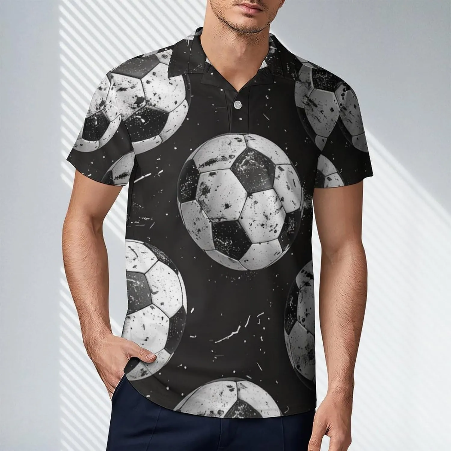 Soccer Balls Men's Short Sleeve Polo Shirts Regular-Fit Quick-Dry Casual Golf T-Shirts Summer Pullover Tennis T-Shirt Tops