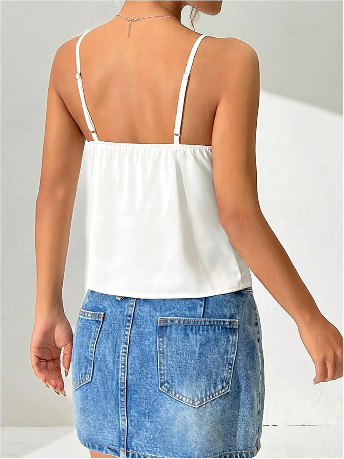 SOLY HUX Women's Cami Tops Tie Front V Neck Spaghetti Strap Summer Camisole