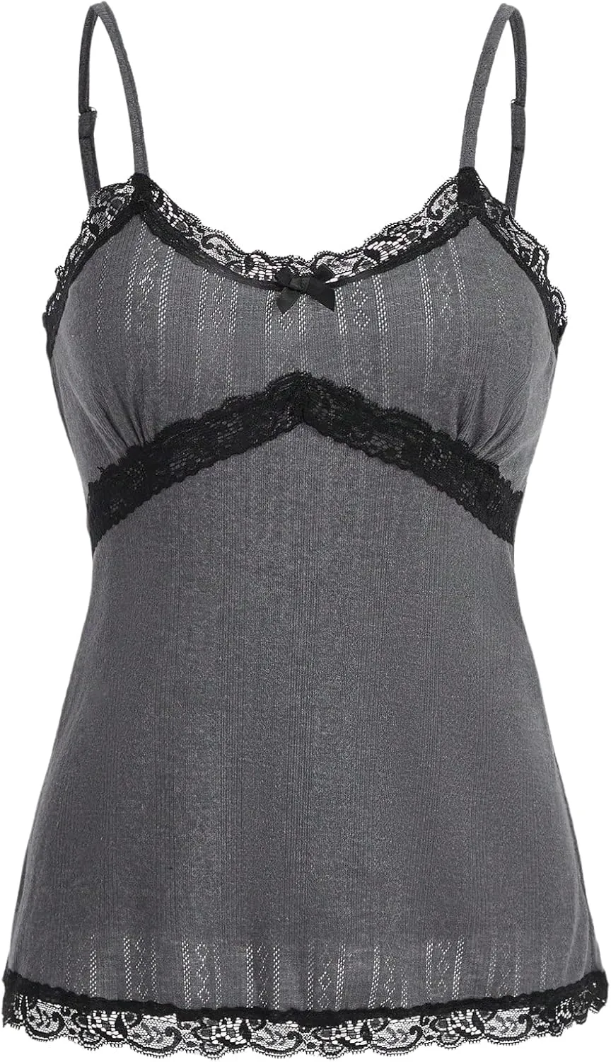 SOLY HUX Women's Lace Trim Spaghetti Strap Cami Tops Casual Summer Camisole