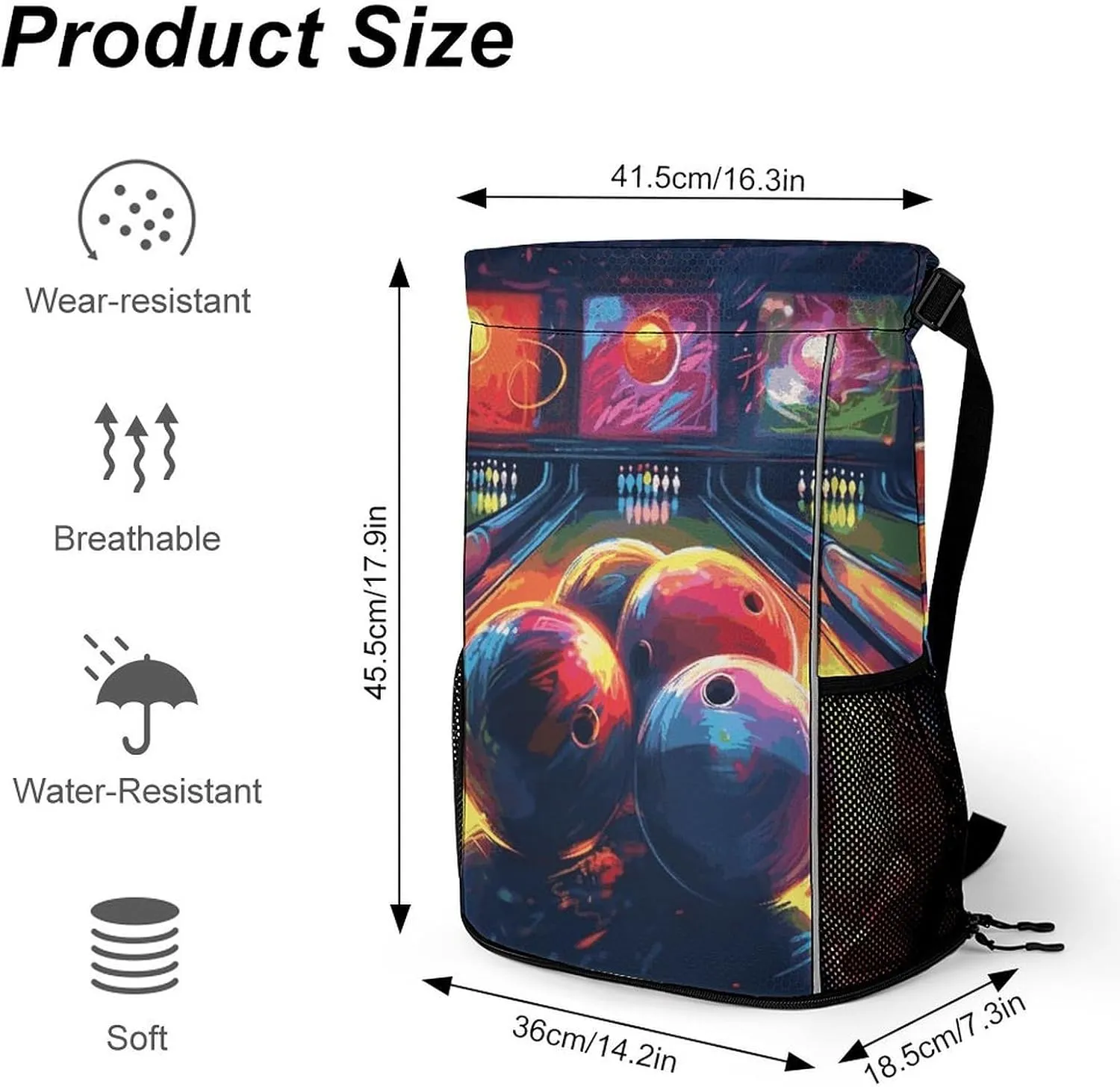Sports Drawstring Backpack Lightweight Small Gym Bag Bowling Balls Gym Sackpack for Women Men