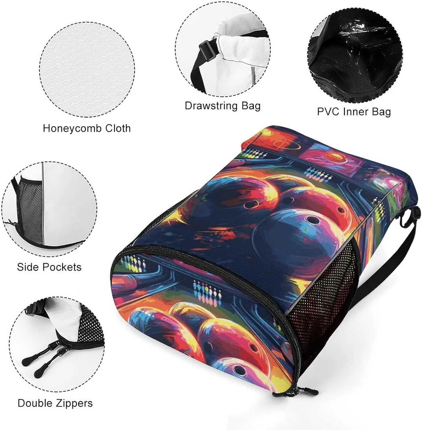 Sports Drawstring Backpack Lightweight Small Gym Bag Bowling Balls Gym Sackpack for Women Men