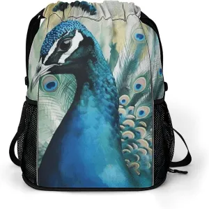 Sports Drawstring Backpack Lightweight Small Gym Bag Cute Peacock Gym Sackpack for Women Men