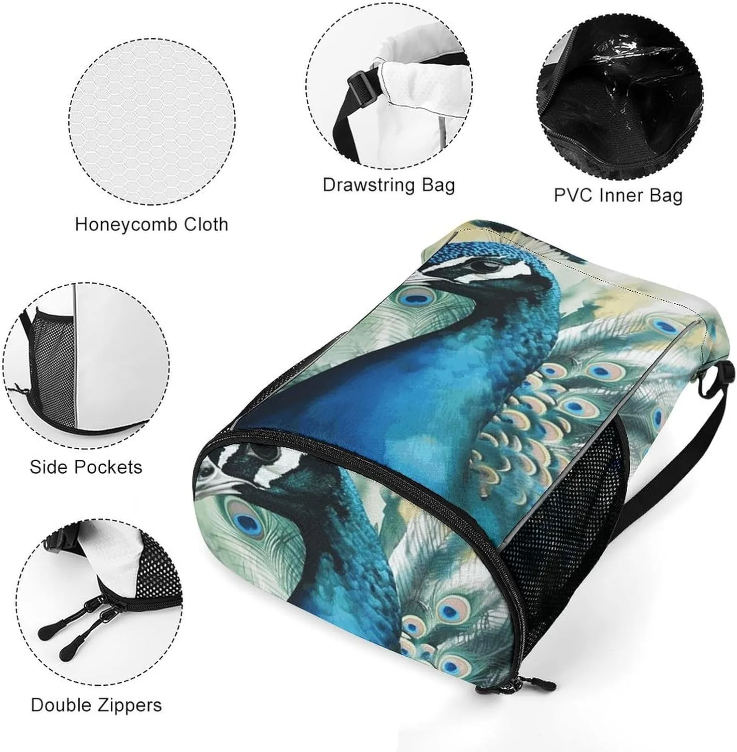 Sports Drawstring Backpack Lightweight Small Gym Bag Cute Peacock Gym Sackpack for Women Men