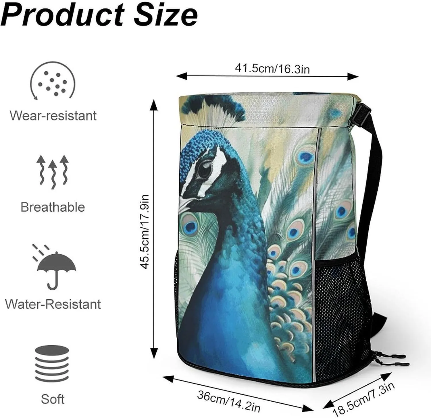 Sports Drawstring Backpack Lightweight Small Gym Bag Cute Peacock Gym Sackpack for Women Men