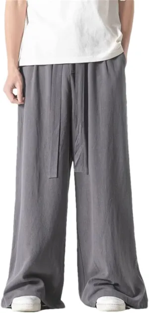 Spring Summer Men Cotton Linen Wide Leg Pants Chinese Style Vintage Harem Pants Casual Solid Color