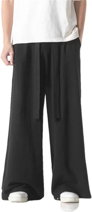 Spring Summer Men Cotton Linen Wide Leg Pants Chinese Style Vintage Harem Pants Casual Solid Color