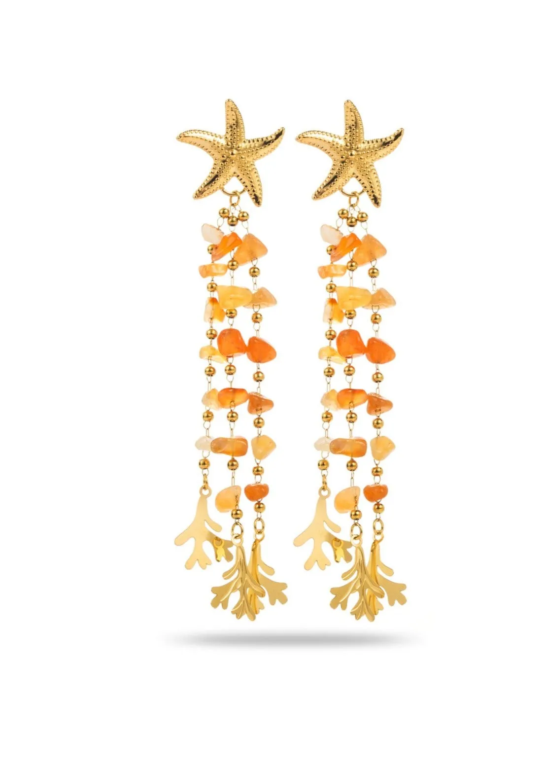 Starfish Stone Beads Tassel Earrings