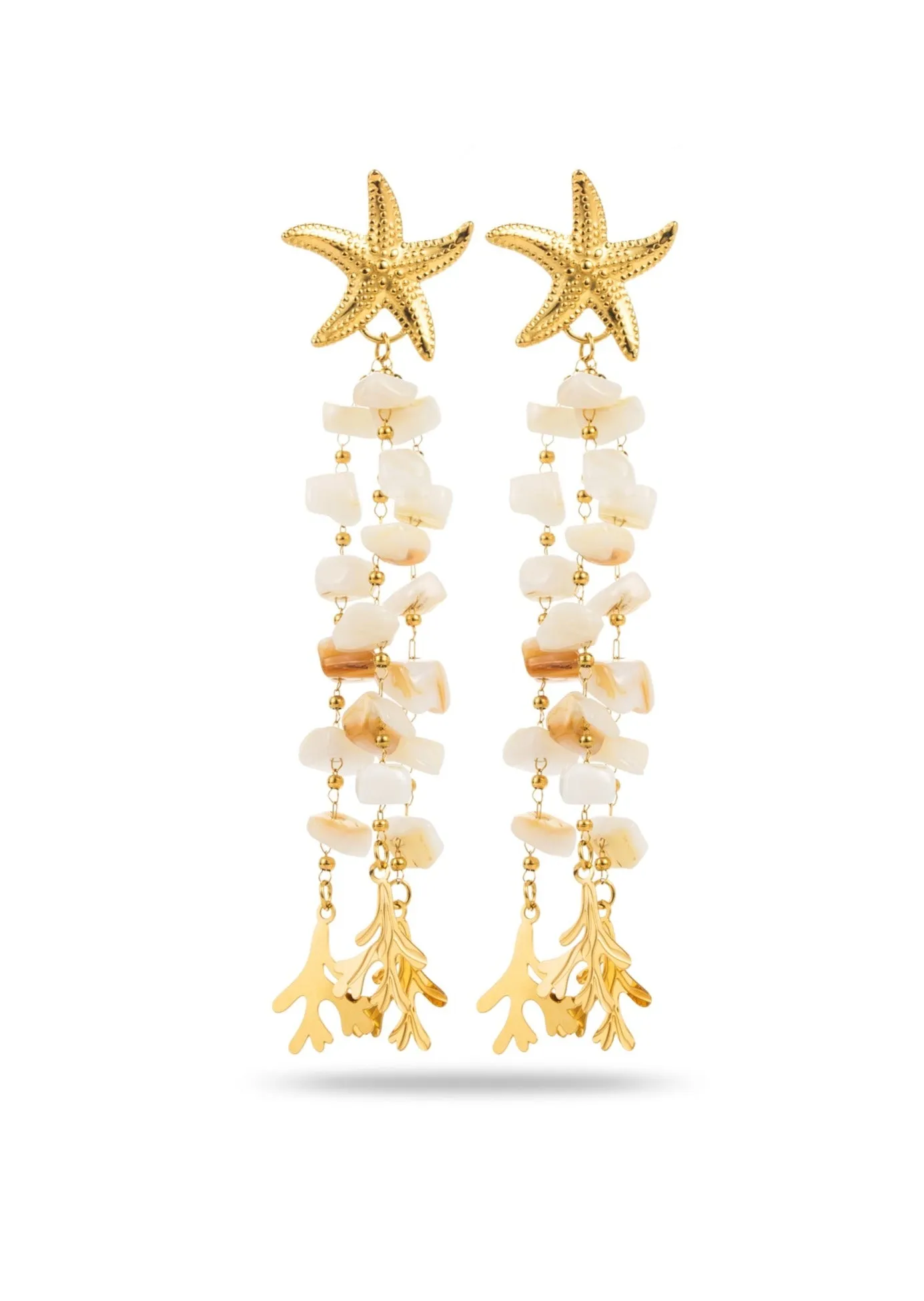 Starfish Stone Beads Tassel Earrings