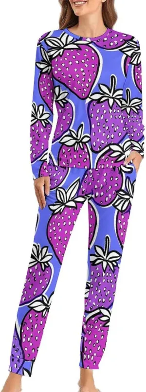 Strawberry Purple Variation Pajama Sets for Women 2 Piece Long Sleeve Top And Pants Soft Sleepwear Loungewear Set