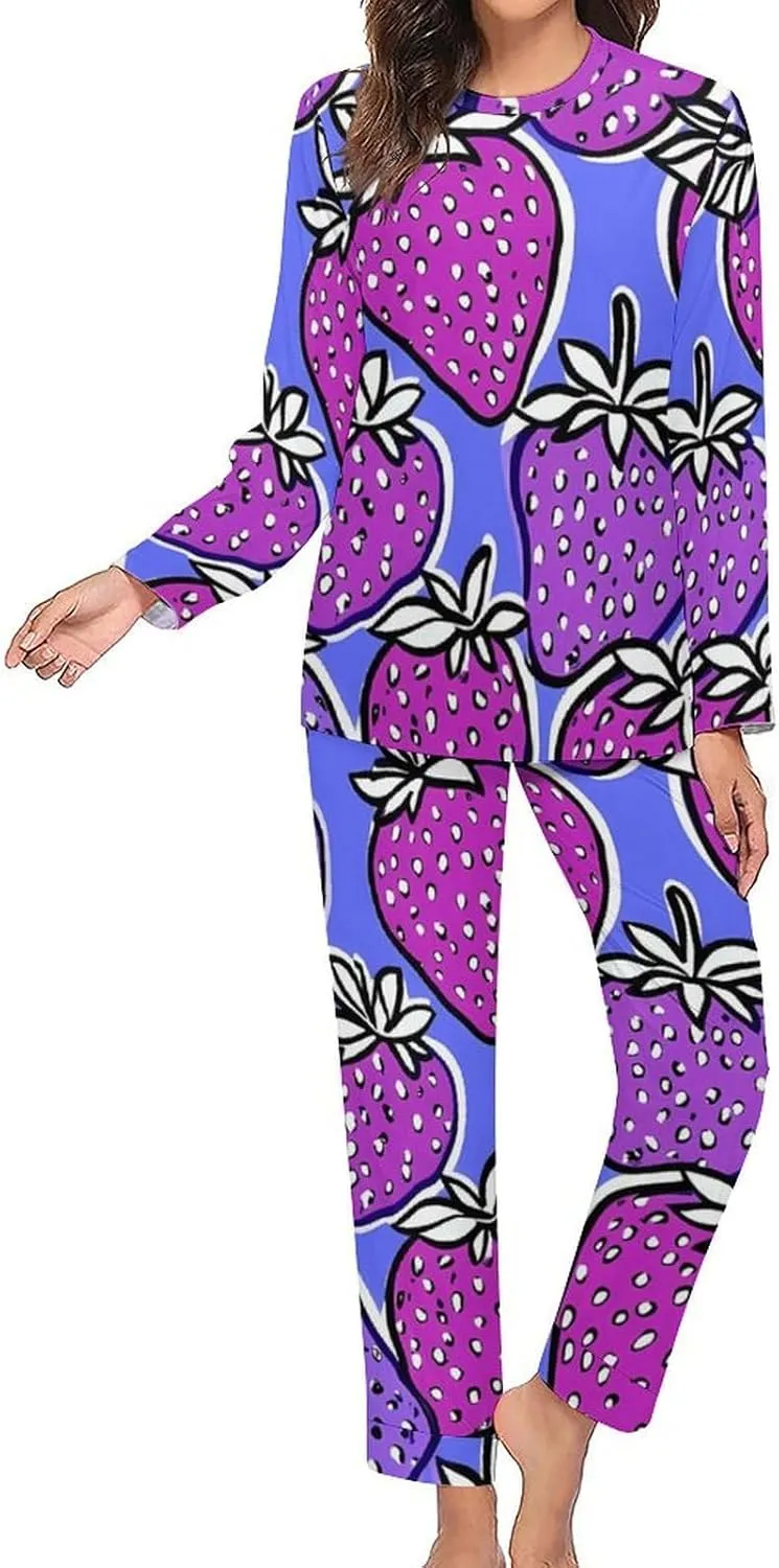 Strawberry Purple Variation Pajama Sets for Women 2 Piece Long Sleeve Top And Pants Soft Sleepwear Loungewear Set