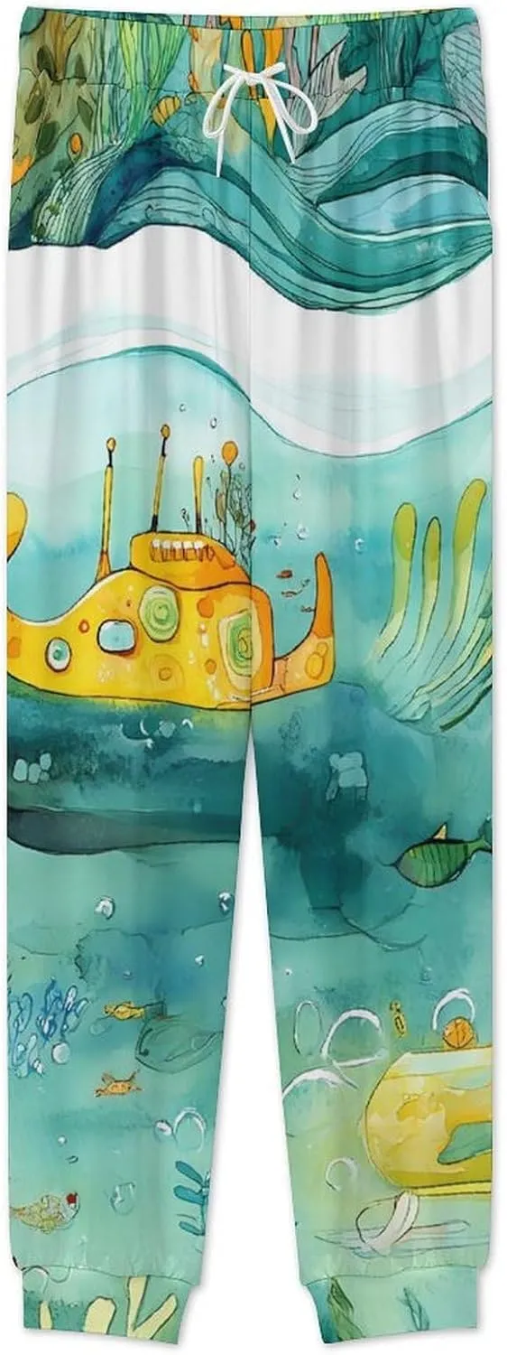 Sub-marine Soft Mens Pajamas Set Round Neck Pullover Long Sleeve And Pants Loungewear 2 Piece Pjs Set