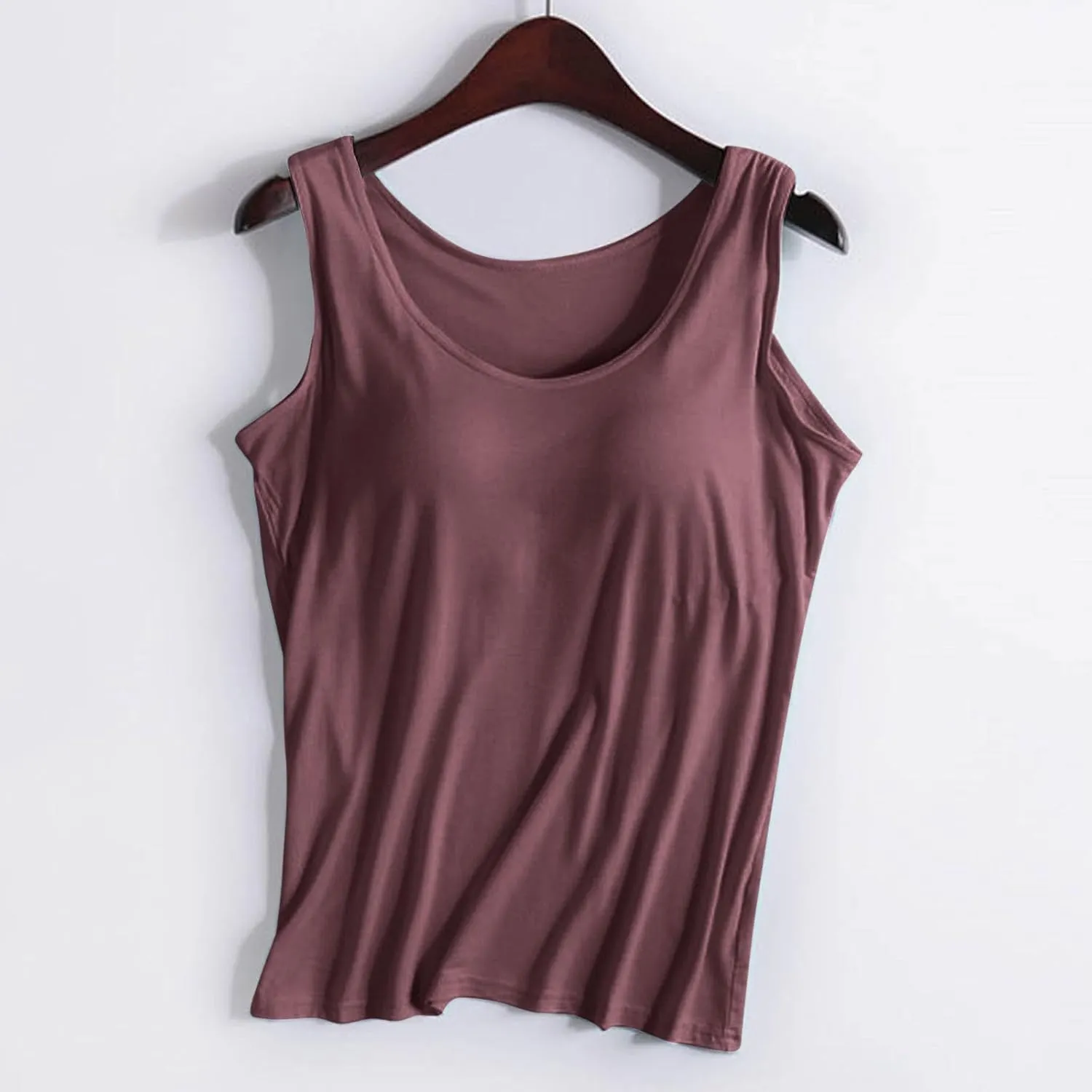 Summer Tank Tops for Women Casual Spaghetti Strap Cami Tank Tops Built in Bra Sports Padded Cotton Undershirts