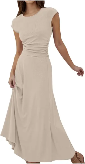 Summer Two Piece Sets For Women Short Sleeve Cropped Tops And Pleated Midi Skirt Lounge Sets Solid Travel Lounge Sets