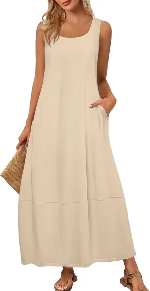 Sundresses for Women,2025 Summer Casual Scoop Neck Sleeveless Tank Maxi Dress,Trendy Floral Beach Vacation Dress