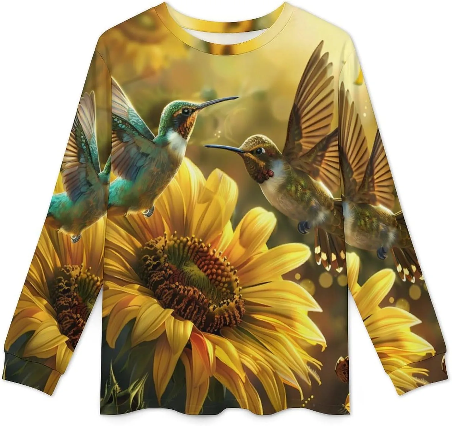 Sunflower Hummingbirds Men's Pajama Set Casual Sleepwear Pjs Set Crewneck Shirts And Bottoms Comfy Loungewear