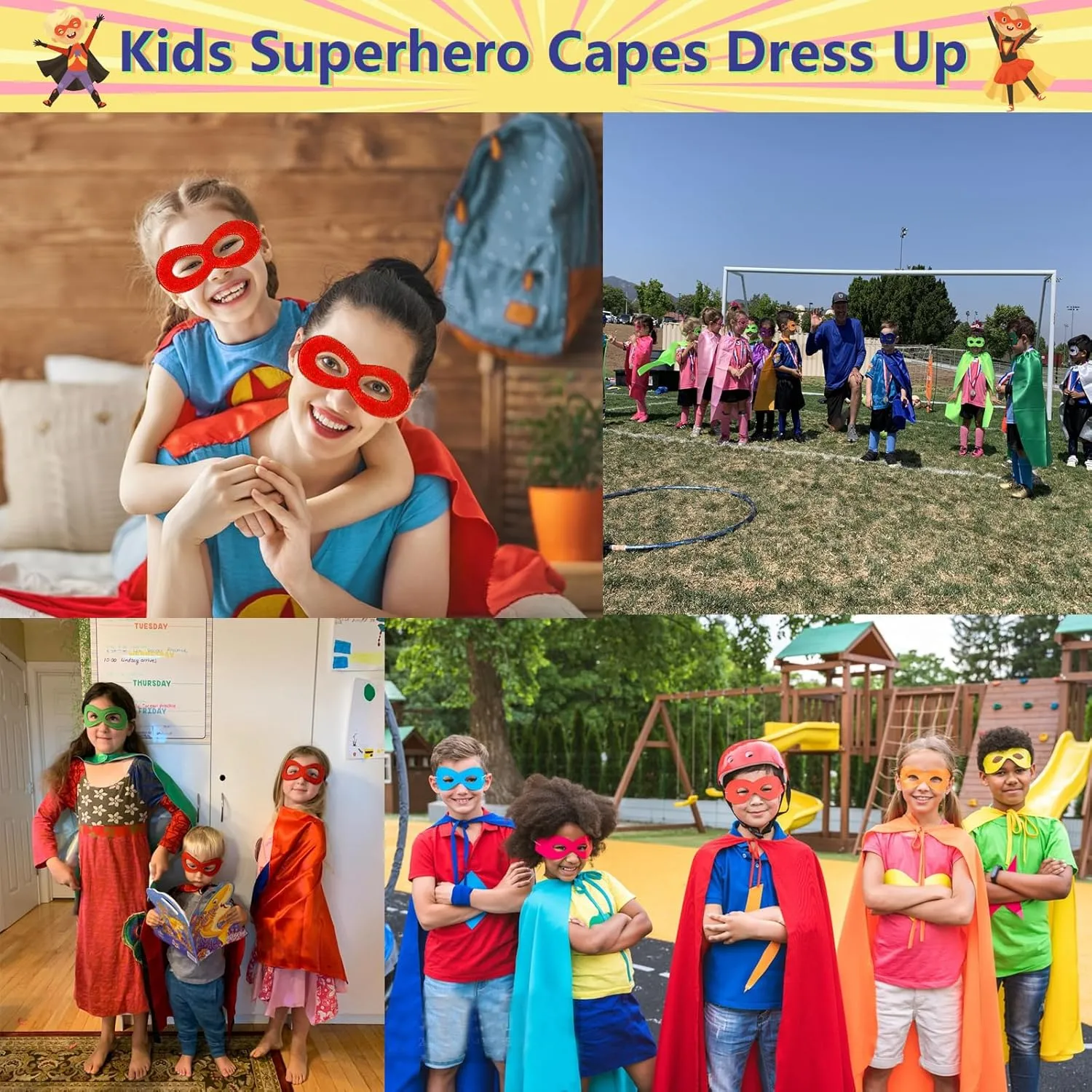 Superhero Kids Capes and Masks - Halloween Costume Cape 4-10 Year for Kids Cape Toy for Boys