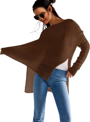 SuperPrity Womens Tops Long Sleeve Crochet Knit Top 2024 Hollow Out Side Split Swimsuit Cover Up Beach Vacation Outfit