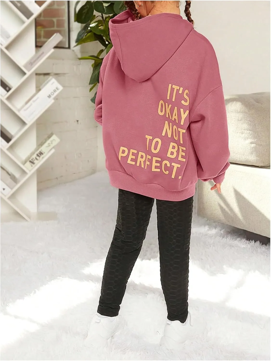 SweatyRocks Girl's Letter Print Hooded Sweatshirt Long Sleeve Oversized Pullover Tops