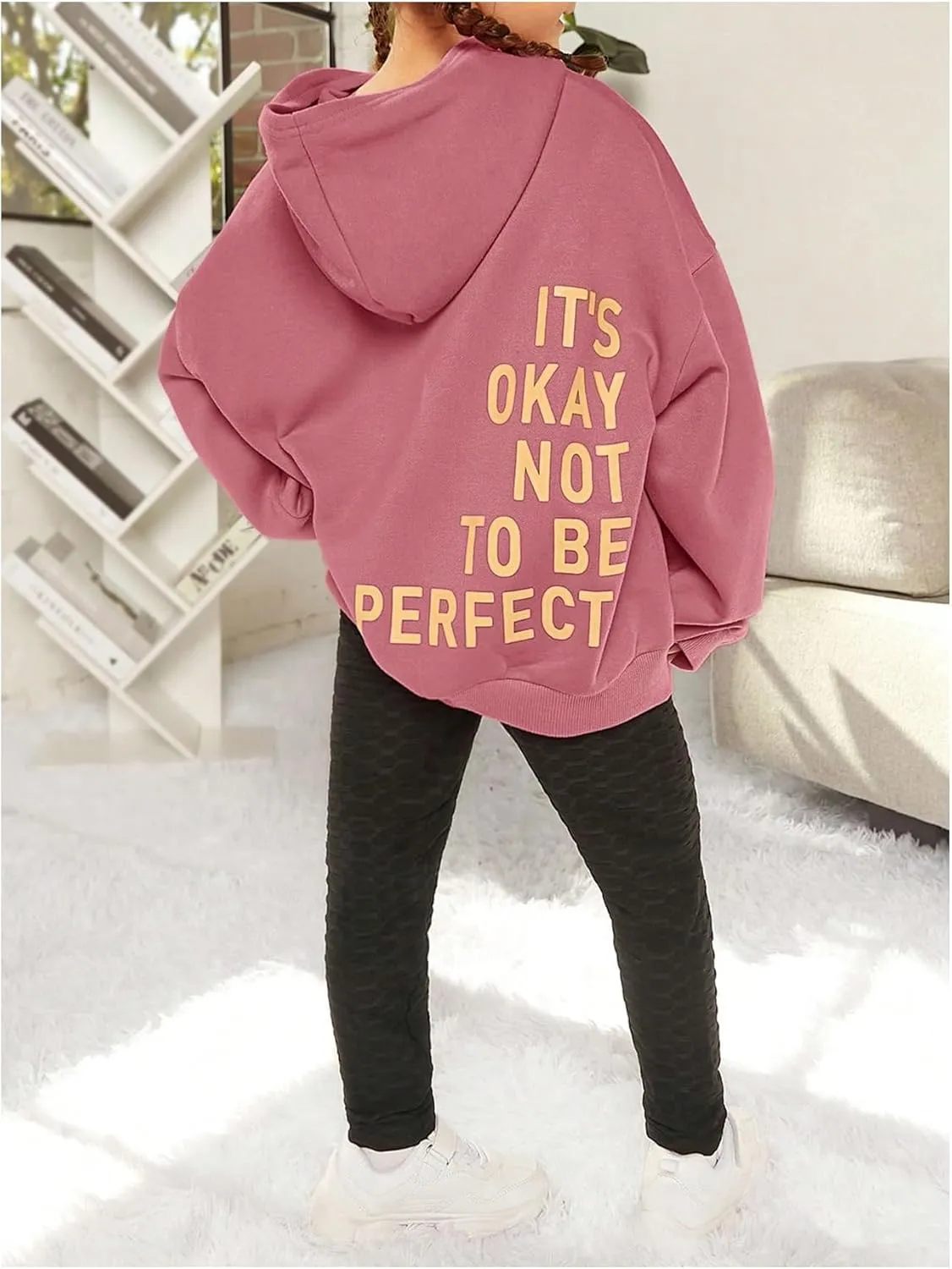 SweatyRocks Girl's Letter Print Hooded Sweatshirt Long Sleeve Oversized Pullover Tops
