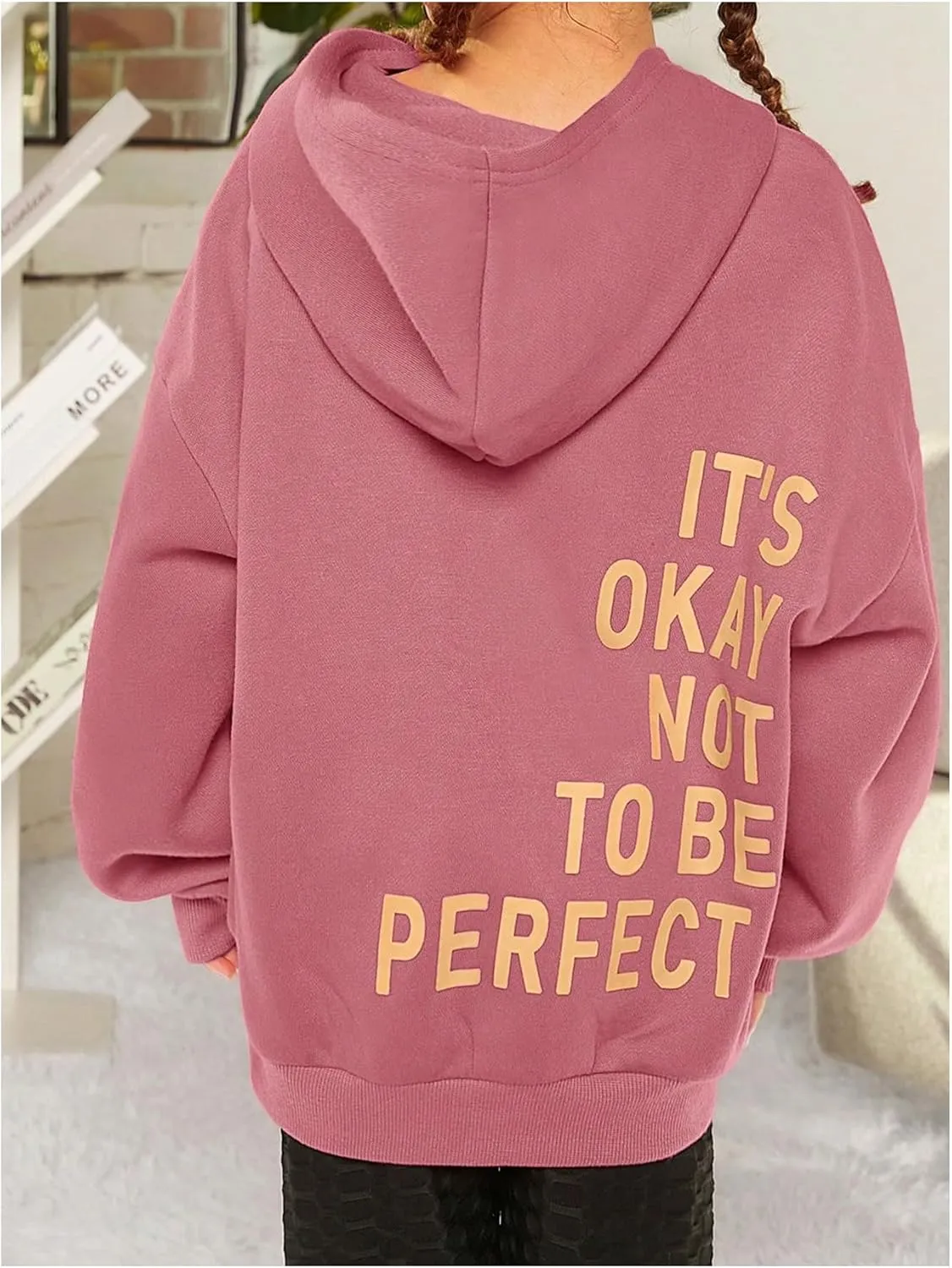 SweatyRocks Girl's Letter Print Hooded Sweatshirt Long Sleeve Oversized Pullover Tops