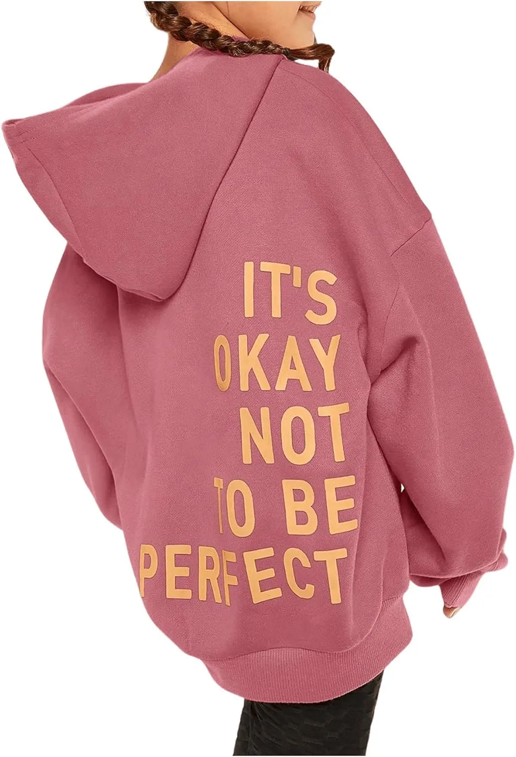 SweatyRocks Girl's Letter Print Hooded Sweatshirt Long Sleeve Oversized Pullover Tops